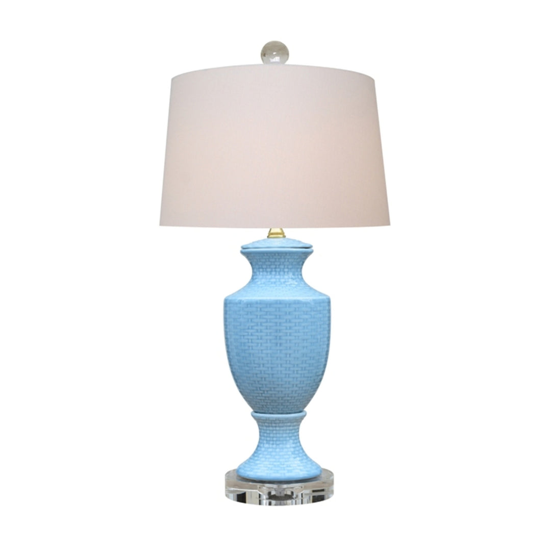 PORCELAIN ICE BLUE BASKET LAMP