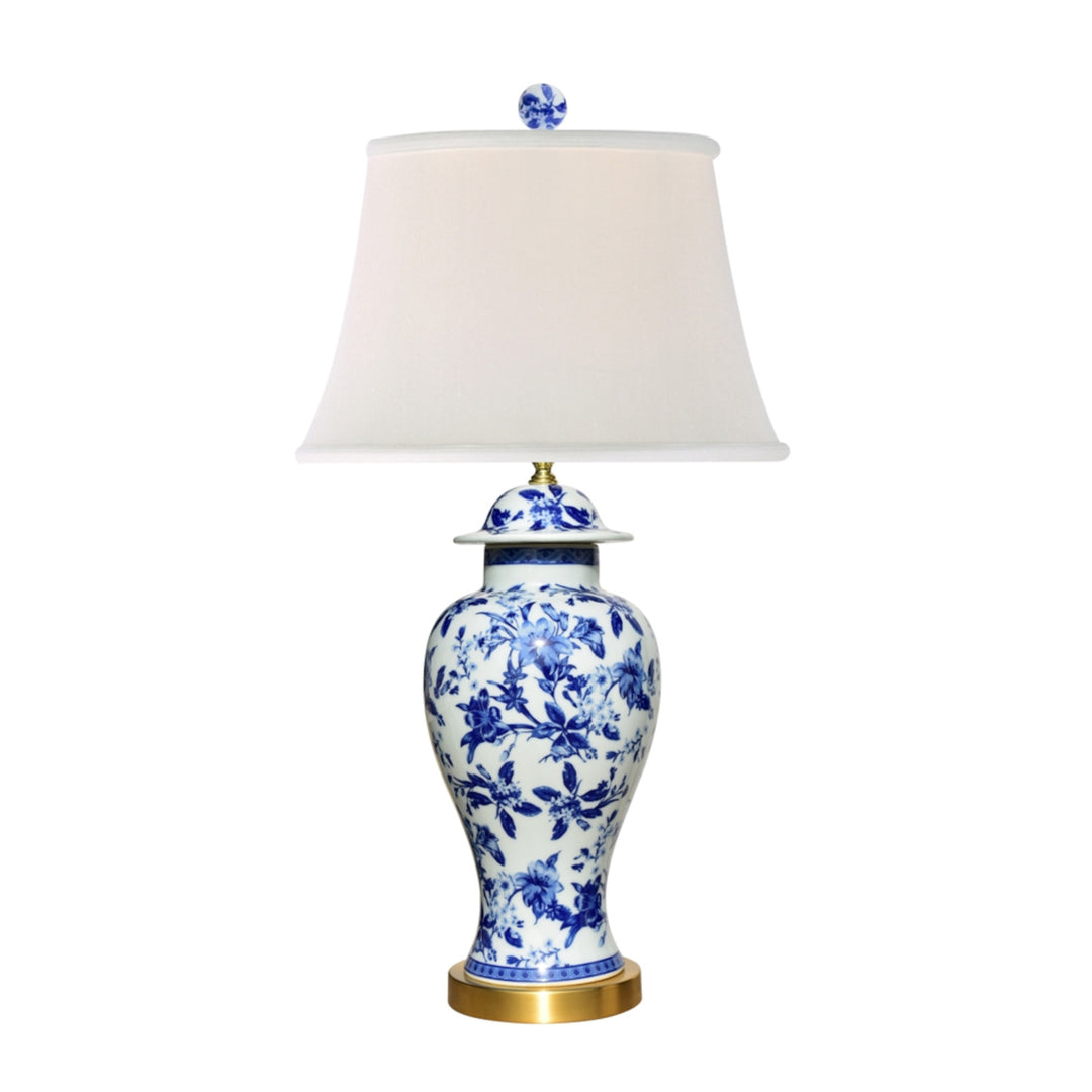 B/W Porcelain Chrysanthemum Temple Jar Lamp