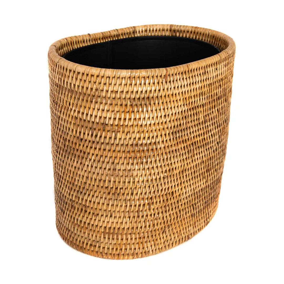 Oval Waste Basket with Metal Liner - Honey Brown