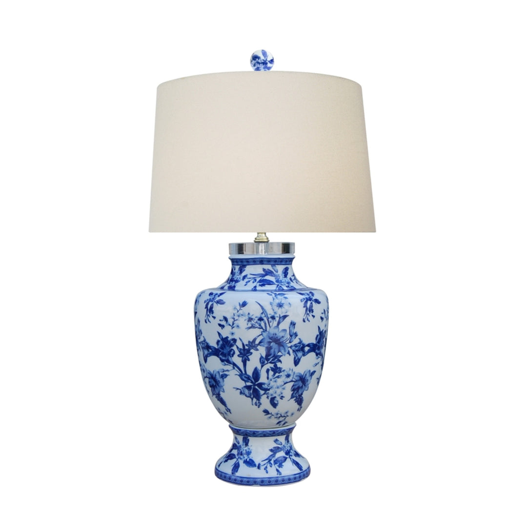 B/W Porcelain Floral Trophy Lamp