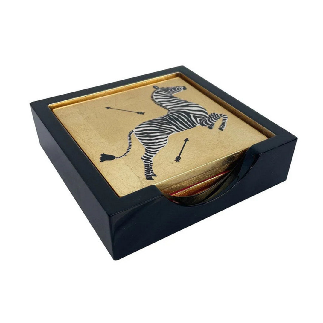 Zebras Gold Coasters - Set Of 4 In Holder