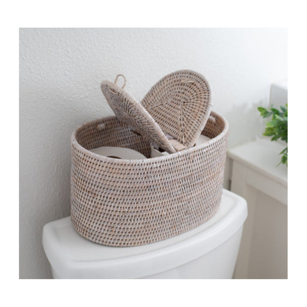 Oval Double Tissue Roll Box - White Wash