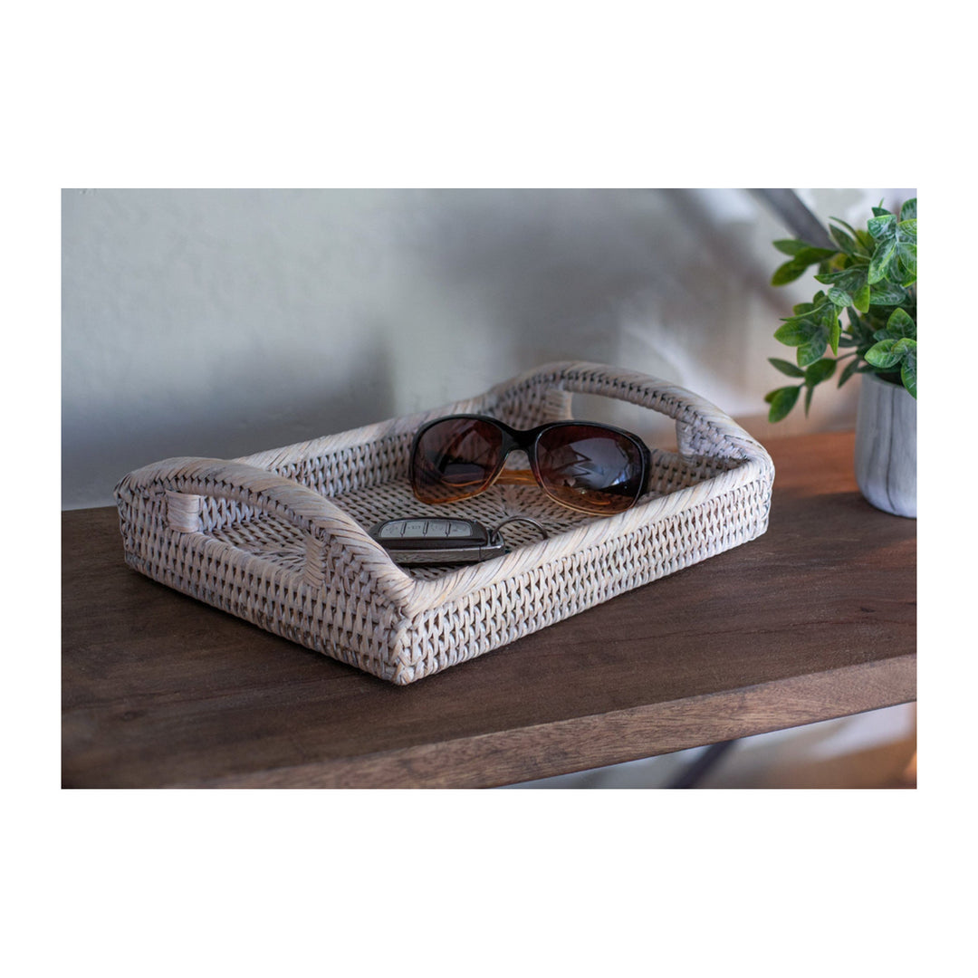 Rectangular Vanity Tray With High Handles - White Wash