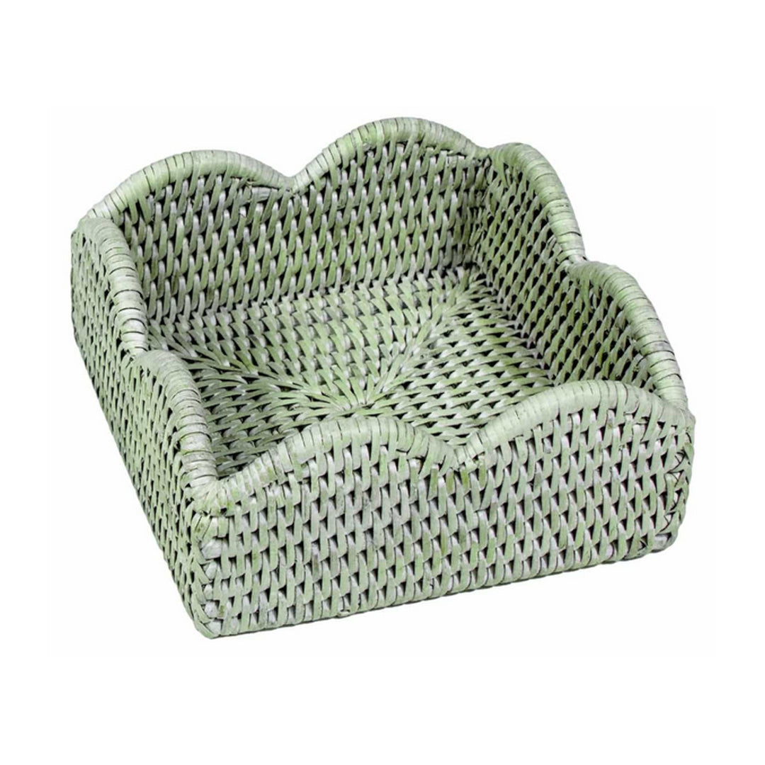 Rattan Scalloped Cocktail Napkin Holder - Green
