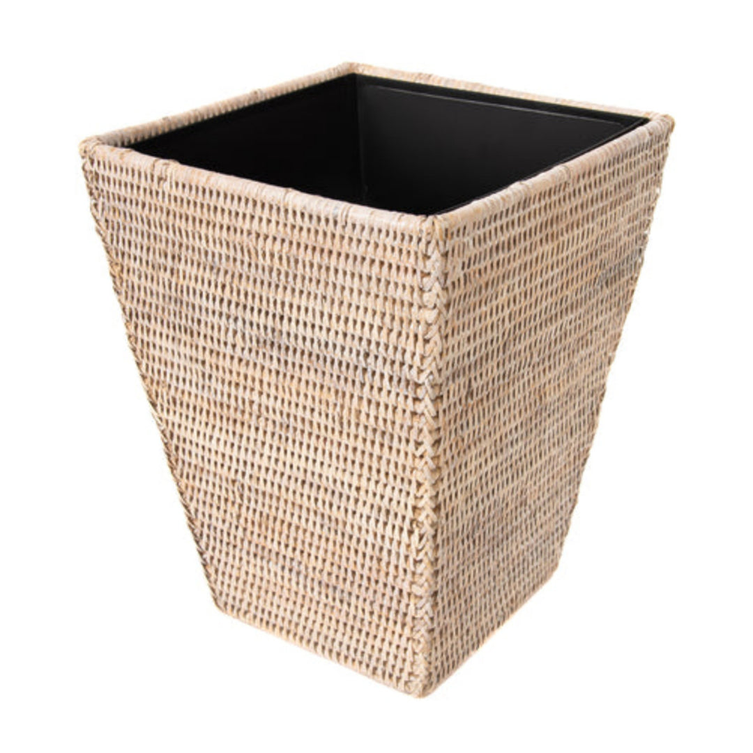 Square Tapered Waste Basket with Metal Liner - White Wash