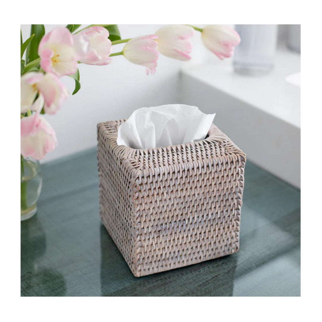Column Tissue Box Cover - White Wash