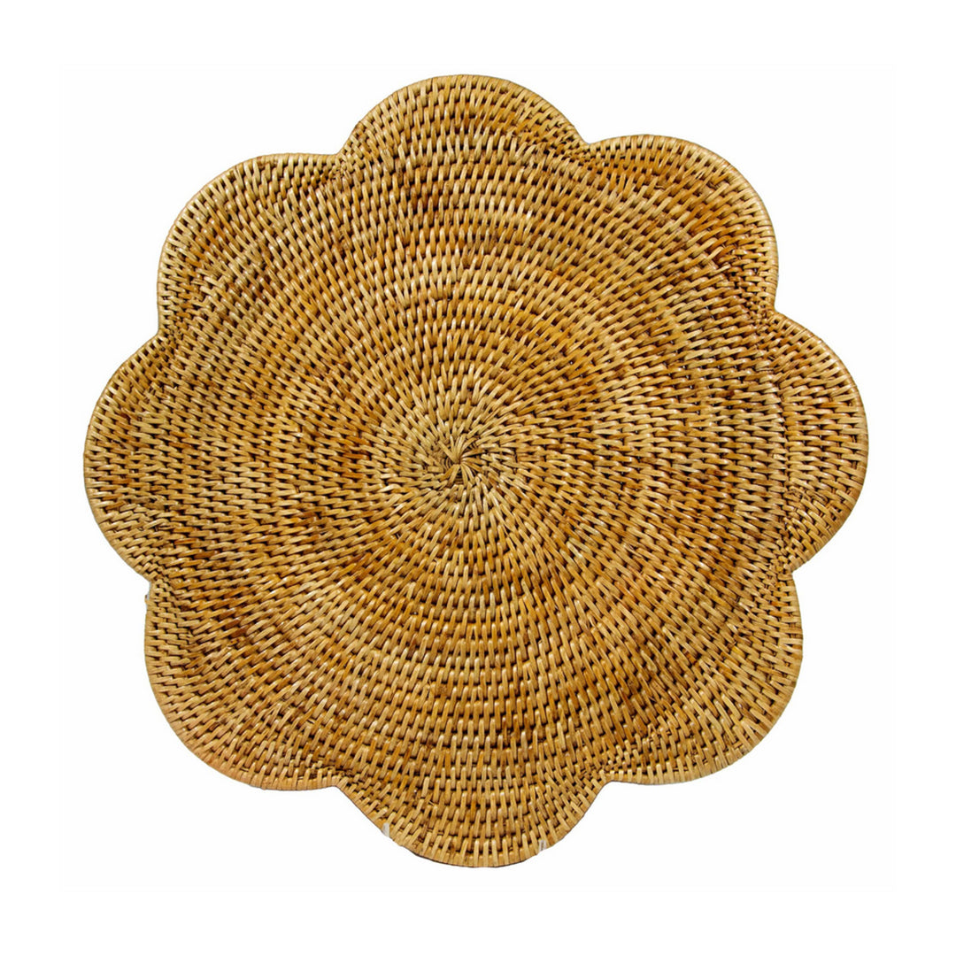 Rattan Scalloped Round Placemat - Honey