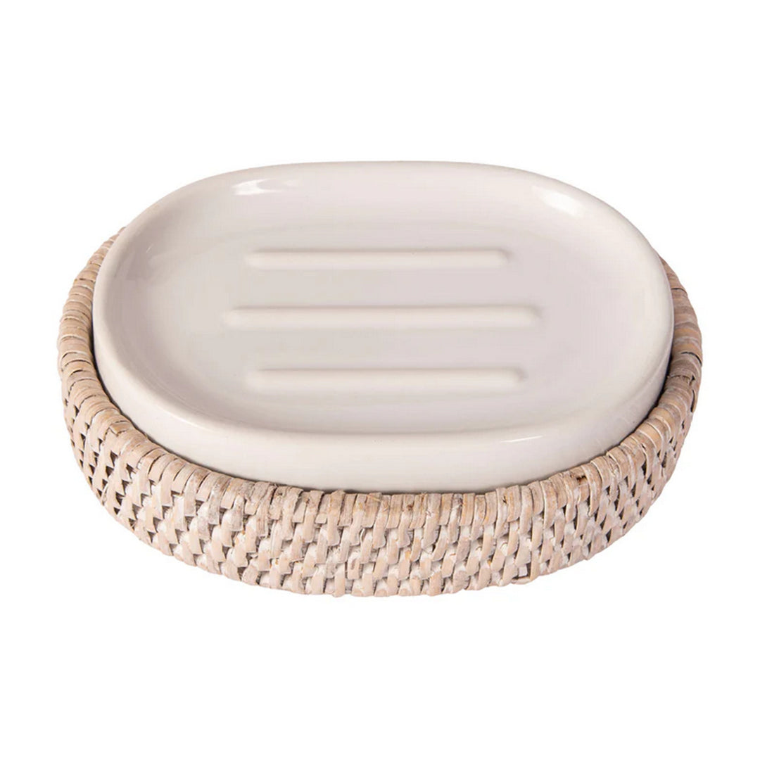 Rattan Oval Soap Dish with Ceramic Insert