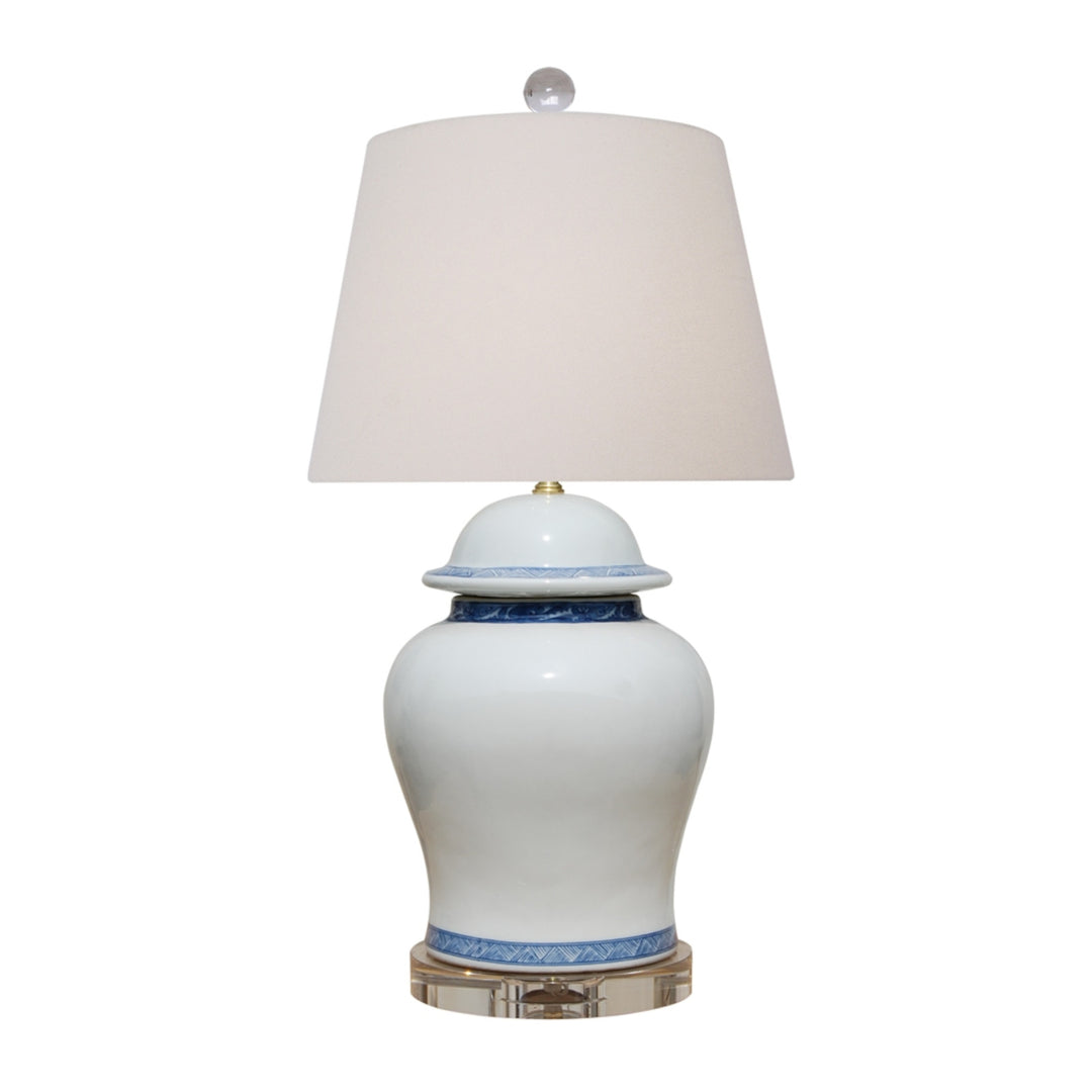 B/W Porcelain Cloud Blue Temple Jar Lamp