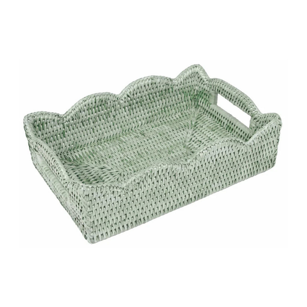 Rattan Scalloped Small Tray - Green