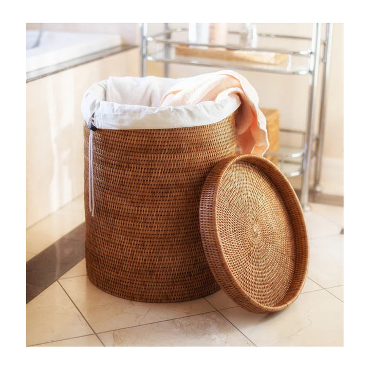 Round Hamper with Lid - Honey Brown