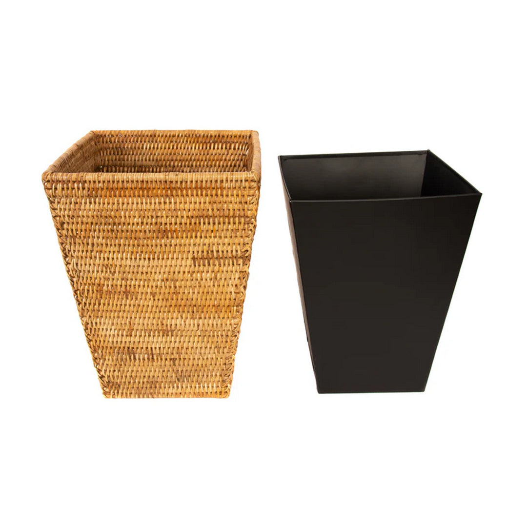 Square Tapered Waste Basket with Metal Liner - Honey Brown