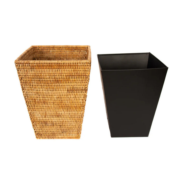 Square Tapered Waste Basket with Metal Liner - Honey Brown