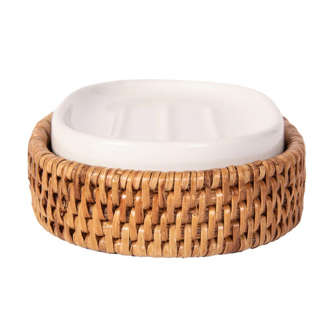 Rattan Oval Soap Dish with Ceramic Insert