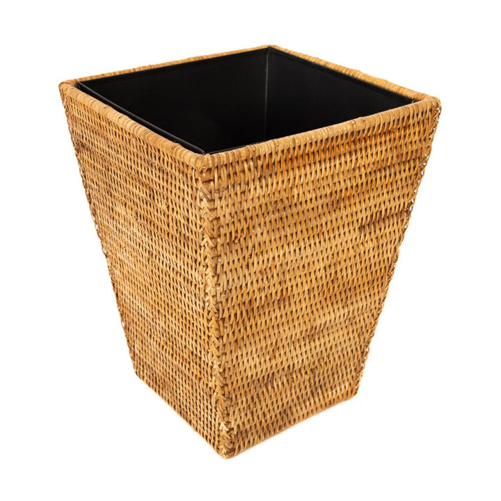 Square Tapered Waste Basket with Metal Liner - Honey Brown