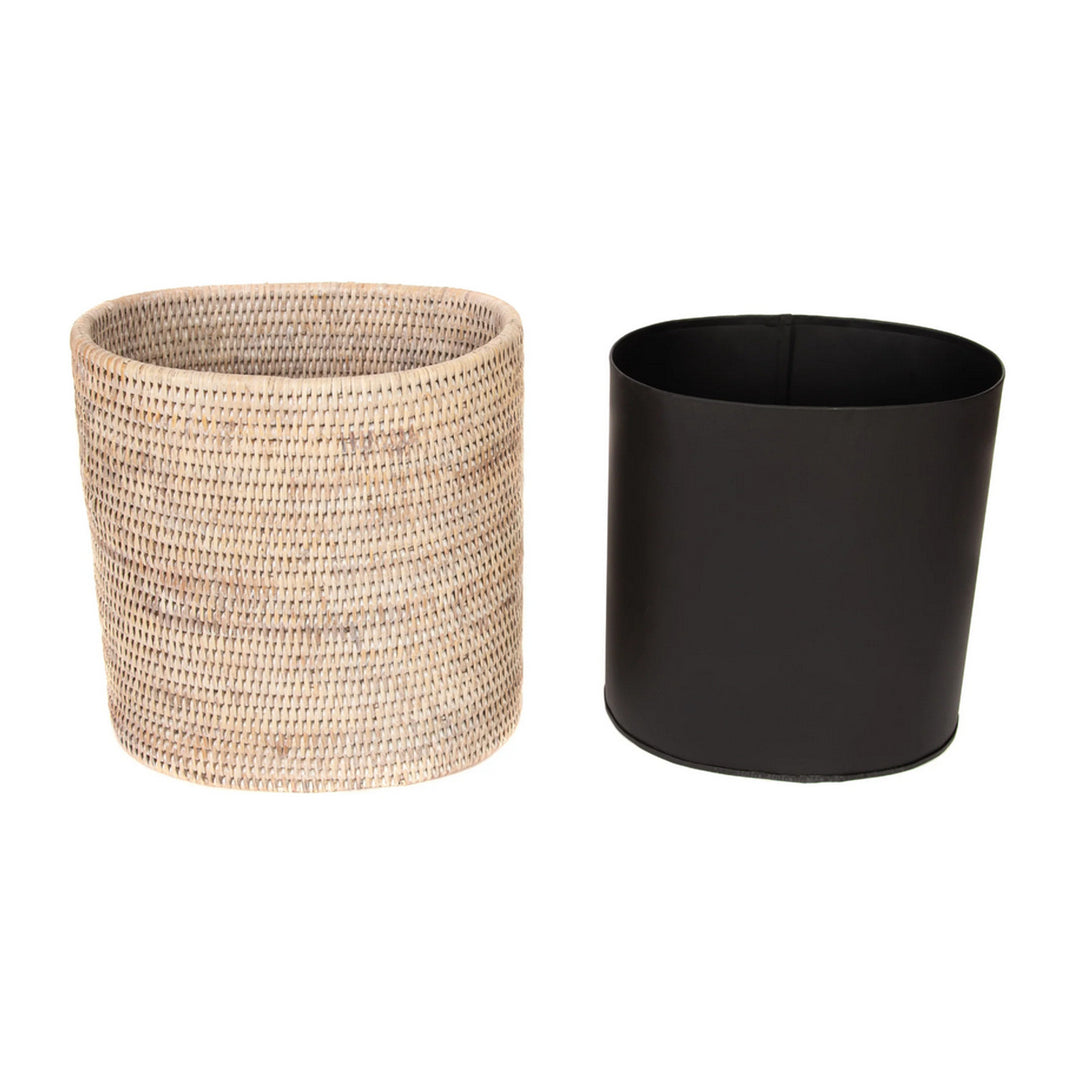 Oval Waste Basket with Metal Liner - White Wash