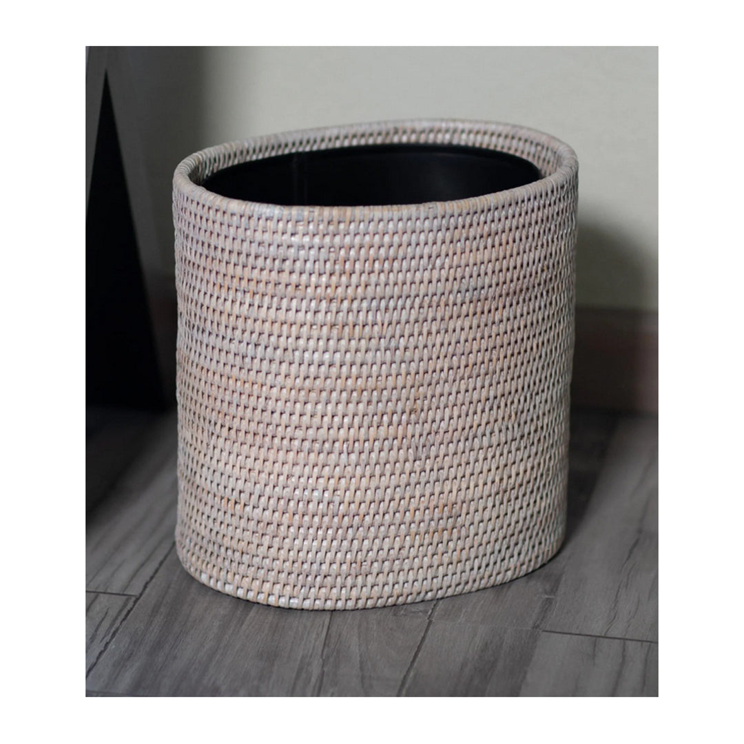 Oval Waste Basket with Metal Liner - White Wash