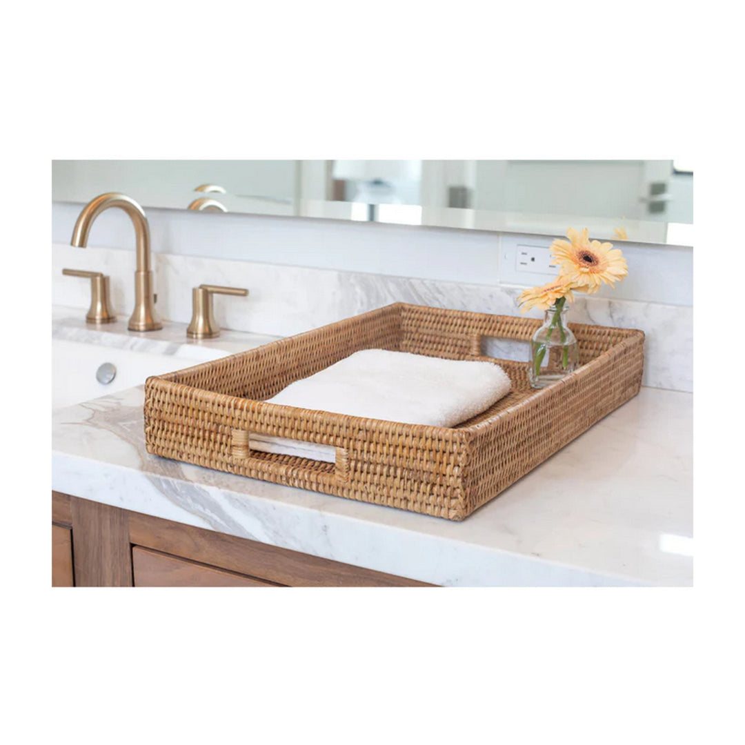 Rectangular Tray with Cutout Handles - Honey Brown