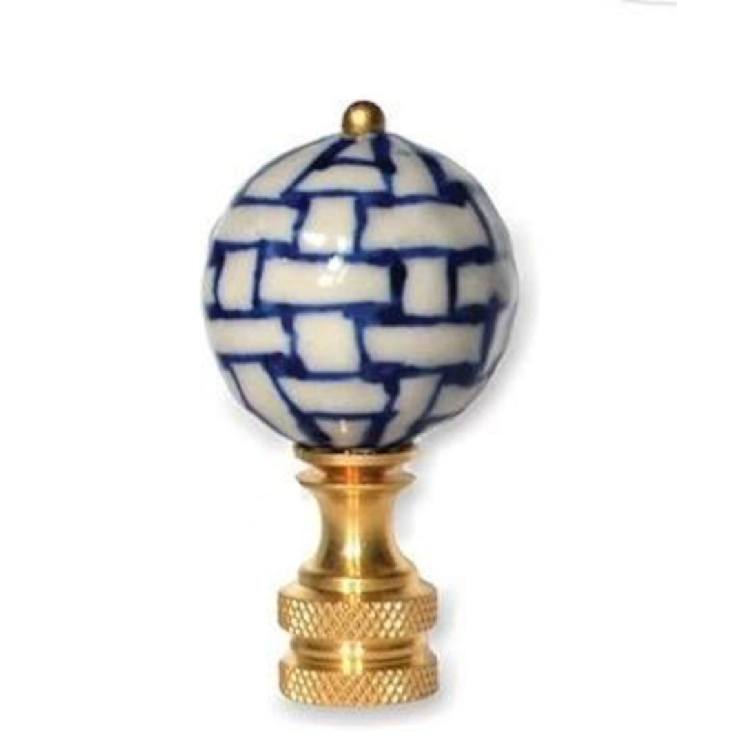 Blue & White Basket Weave Finial - 2" h