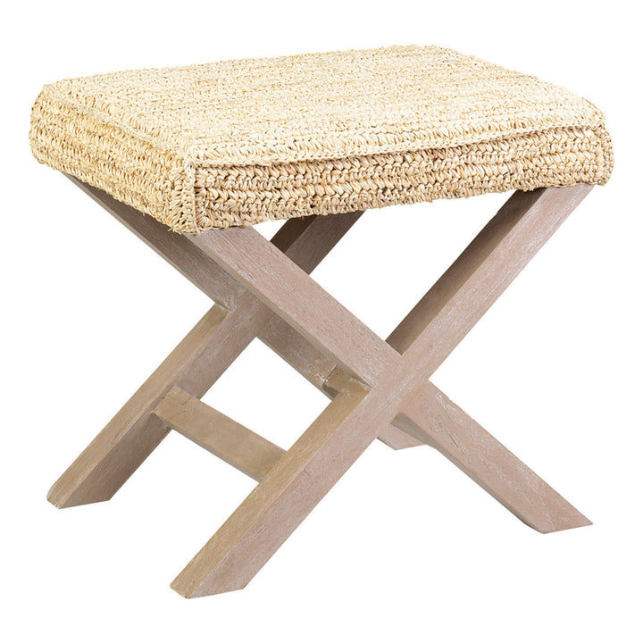 20" H X-Style Ottoman with Raffia, Cream