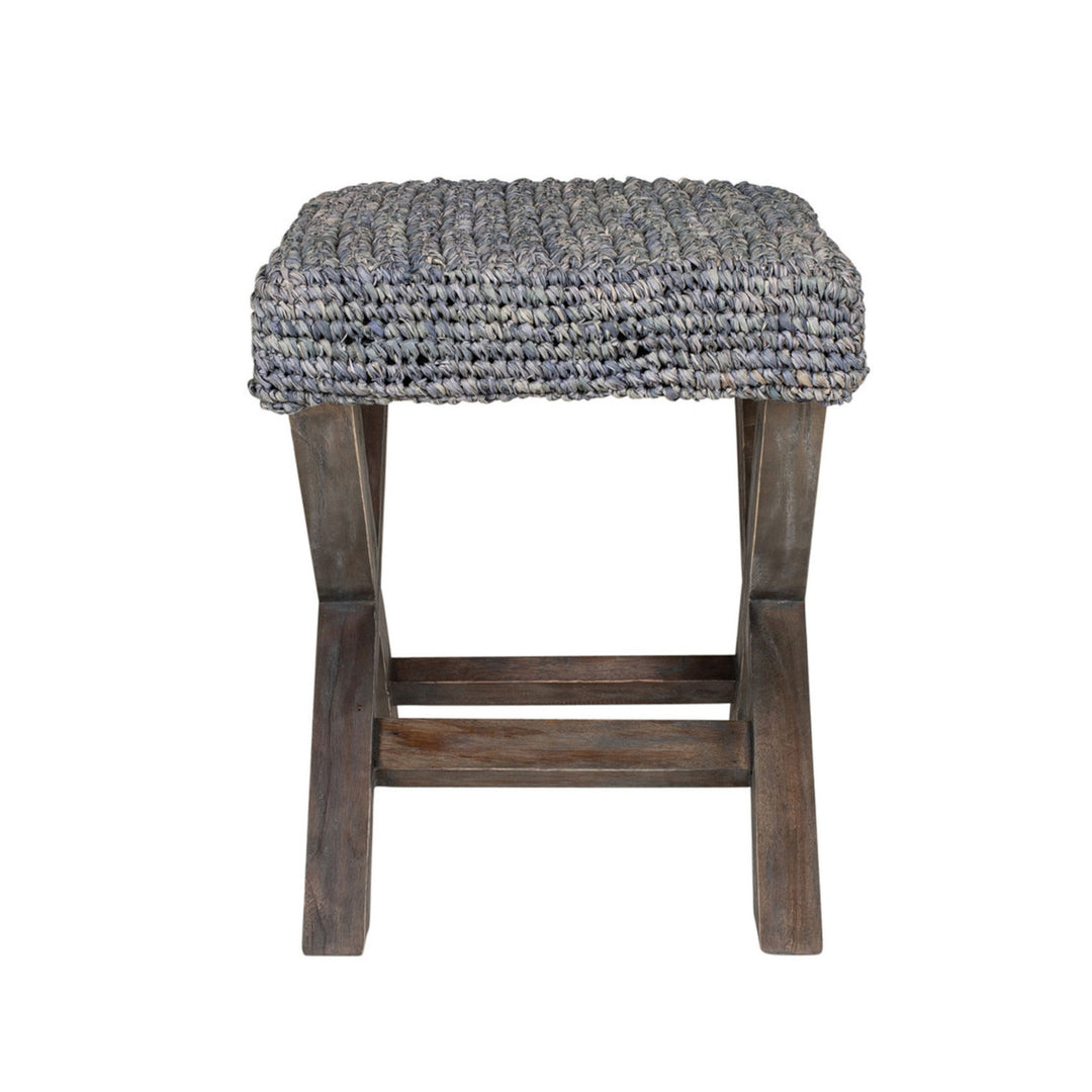 20" H X-Style Ottoman with Raffia, Grey