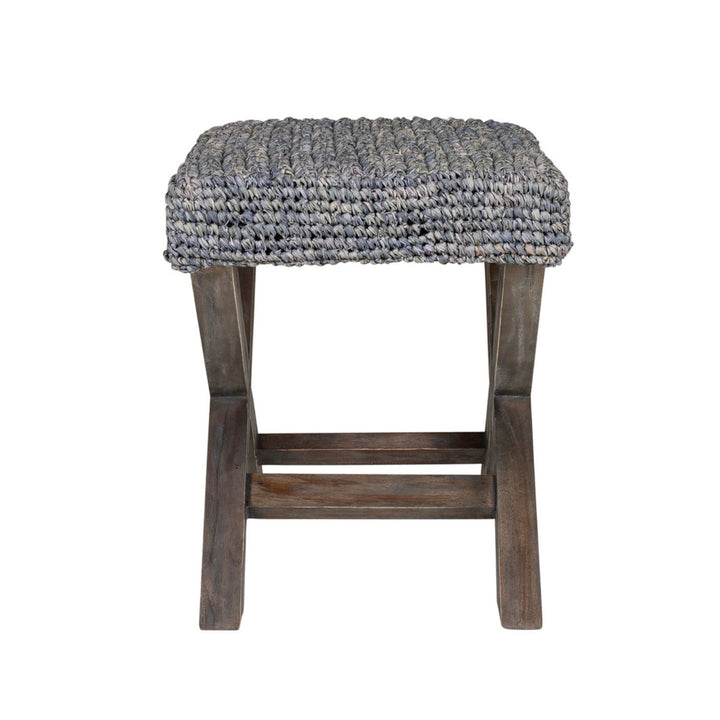 20" H X-Style Ottoman with Raffia, Grey