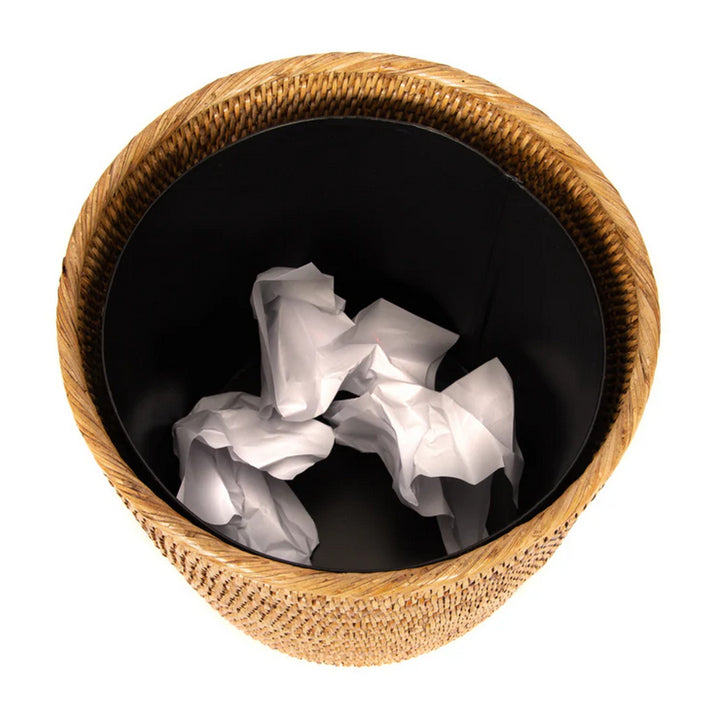 Round Waste Basket with Metal Liner - Honey Brown