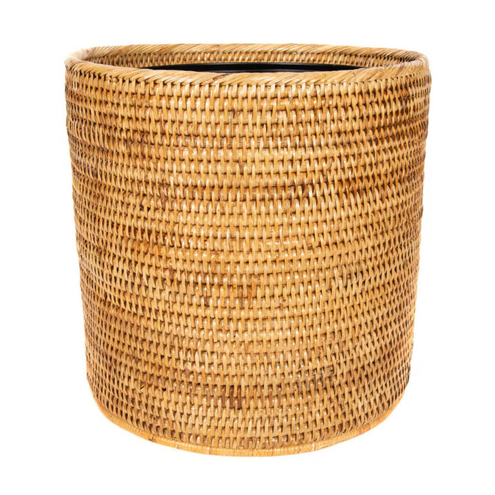 Round Waste Basket with Metal Liner - Honey Brown