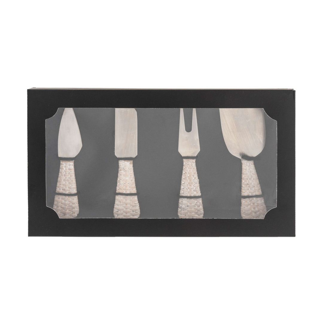Rattan Stainless-Steel Cheese Knives (Set of 4) - with Gift Box