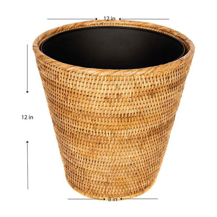 Round Tapered Waste Basket with Metal Liner - Honey Brown