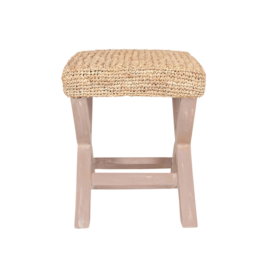 20" H X-Style Ottoman with Raffia, Cream