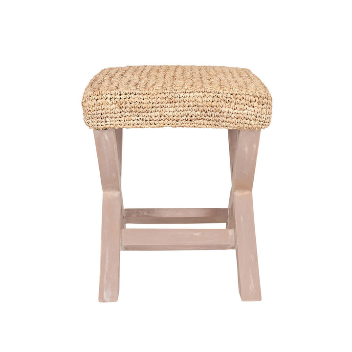 20" H X-Style Ottoman with Raffia, Cream