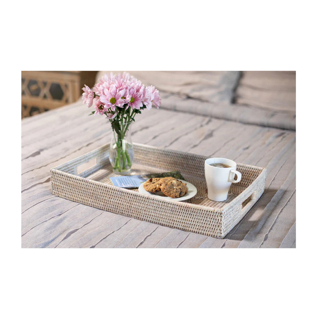 Rectangular Tray with Cutout Handles - White Wash