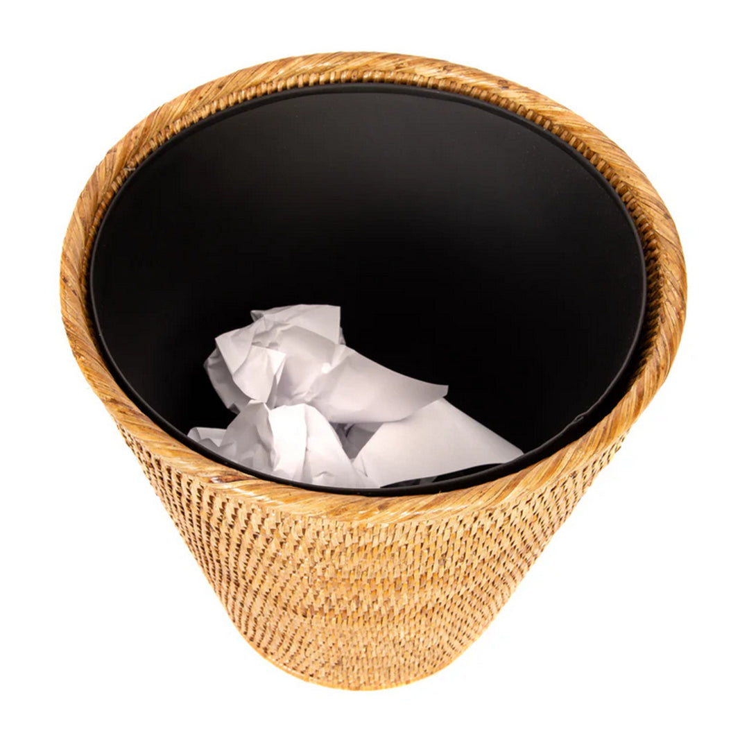 Round Tapered Waste Basket with Metal Liner - Honey Brown
