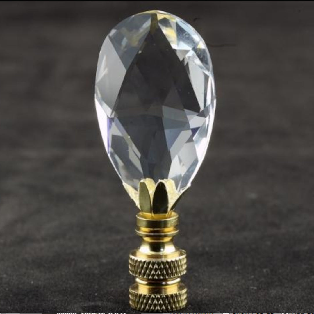 Crystal TEAR DROP Finial - Polished BRASS BASE