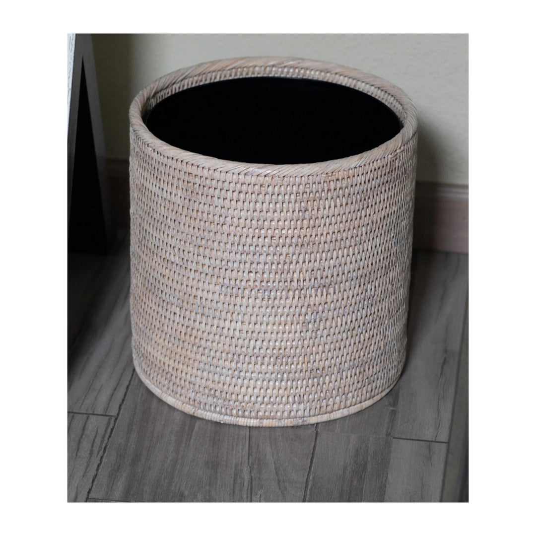 Round Waste Basket with Metal Liner - White Wash