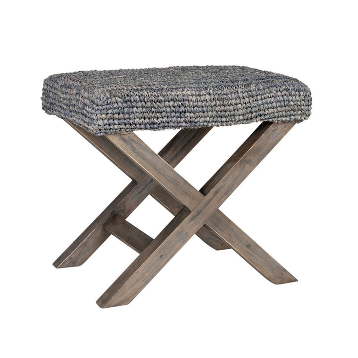 20" H X-Style Ottoman with Raffia, Grey